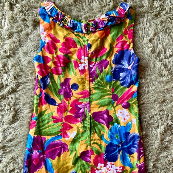 Vintage 1960s Floral Shift Dress W/ Ruffle Neckline - Picture 8 of 12